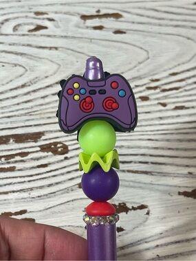 Purple Game Controller Pen with Bright Green and Red Accents